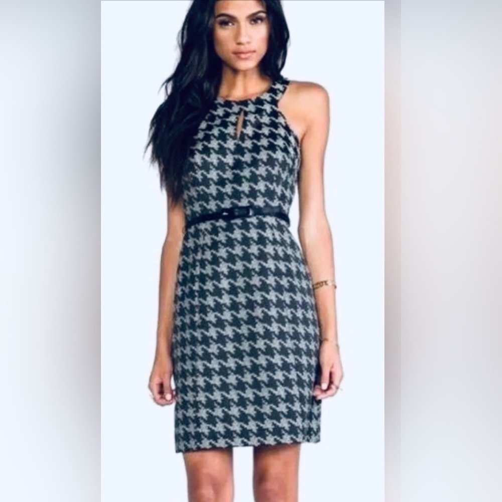 Trina Turk Black and Gray Houndstooth Dress